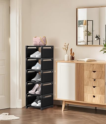 Miniatura 2 de Zapatero de 6 niveles, organizador de zapatos ajustable, resistente, fácil de montar, estante estrecho para zapatos, para armario, entrada, pasillo,
