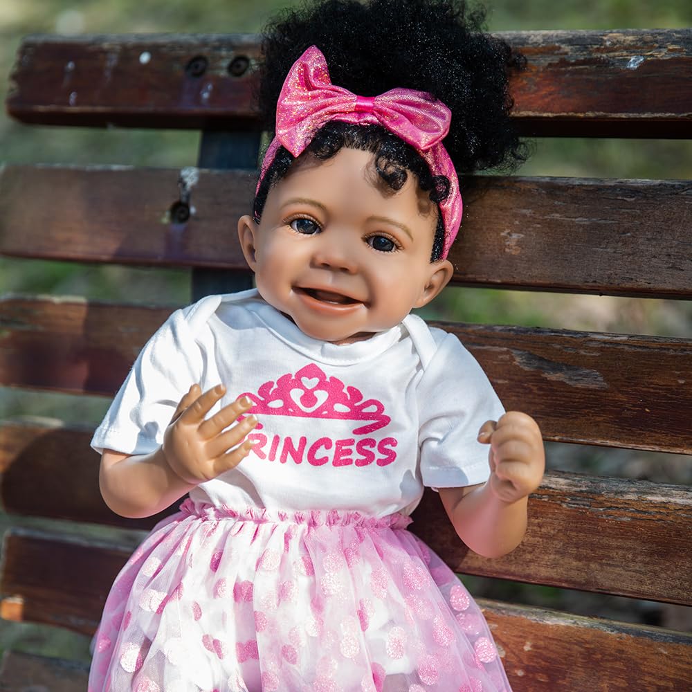 HOOMAI Reborn Baby Doll Black Realistic Girl 20 Inch Silicone Real Life Bebe Newborn Lifelike Dolls with Clothes and Toy Gift for Kids Age 3+