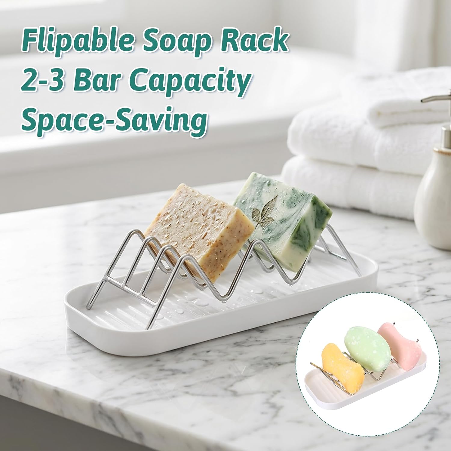 Wavy Soap Dish Bar Holder for Shower, Stainless Steel Shampoo Sponge Saver with Removable Drip Tray Rustproof Self Draining Stand Organizer for Conditioner Bathroom Kitchen Sink Countertop