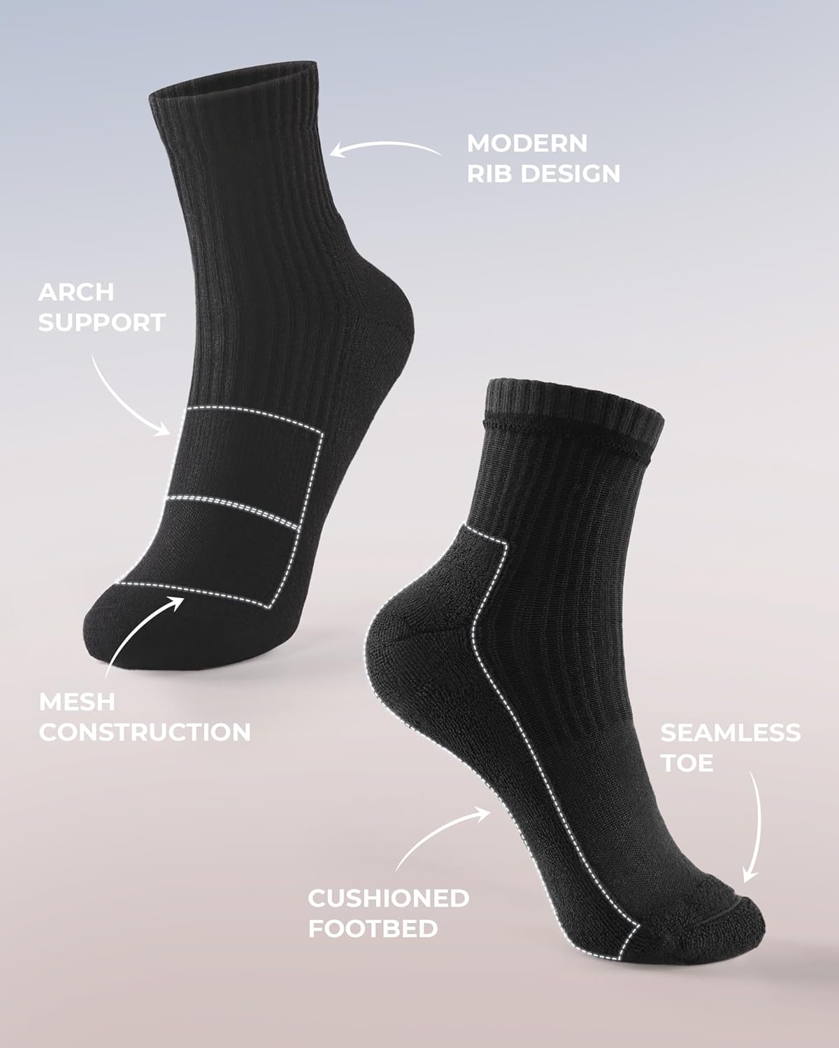 FITRELL Women's Crew Socks Ankle Athletic Cushioned Running Thick Casual Socks for Women and Men 5-6 Pairs - Image 4