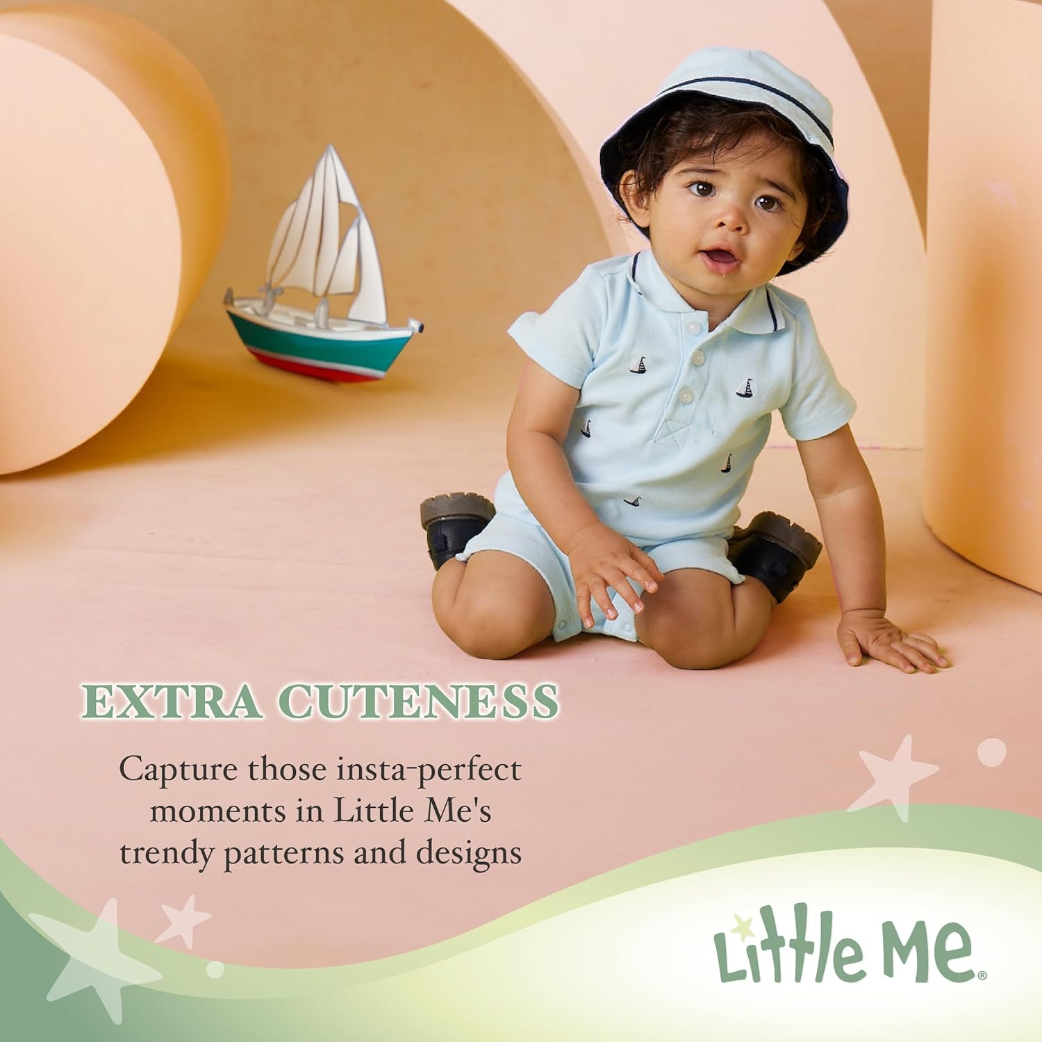 Little Me Baby Boys 2-piece Romper and Hat Set