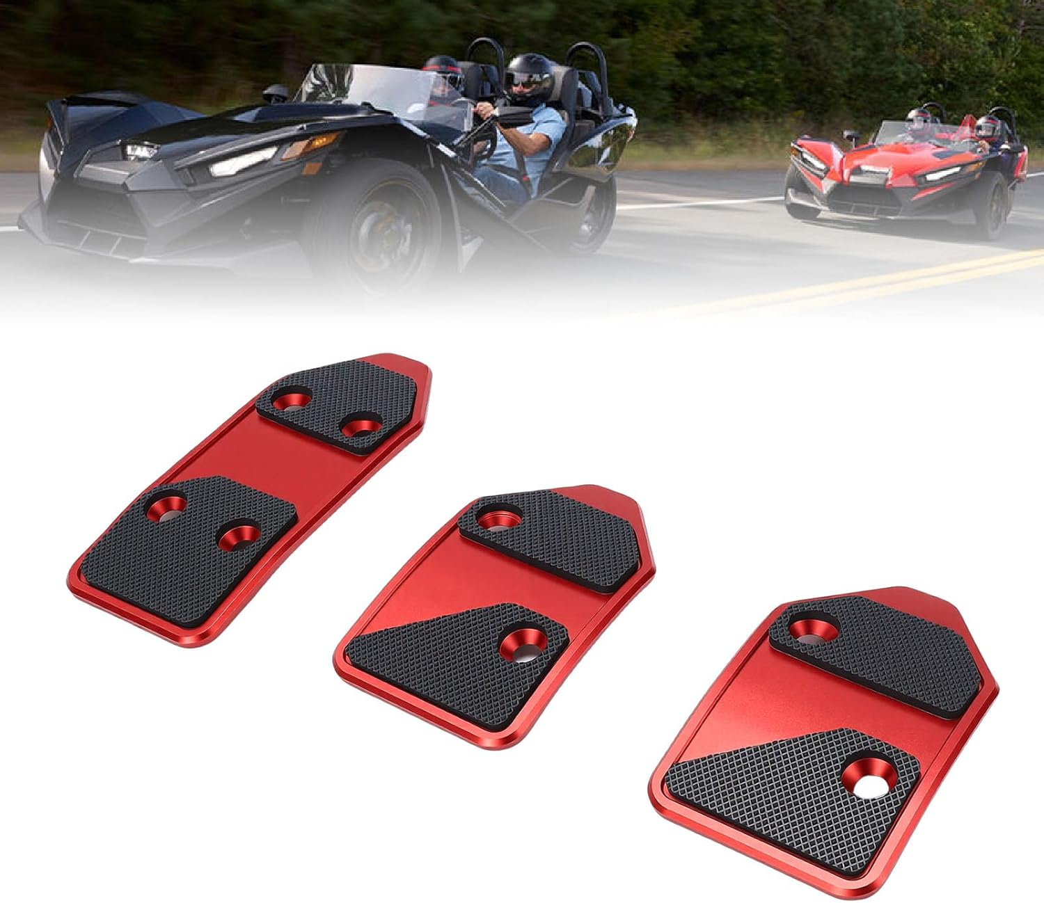 Dioche Accelerator Brake Clutch Pedal Covers, Non Slip Rubber and Aluminum Pedal Pads with Black Rubber Inserts, for Cars Brake Clutch Accelerator Pedals (Red)