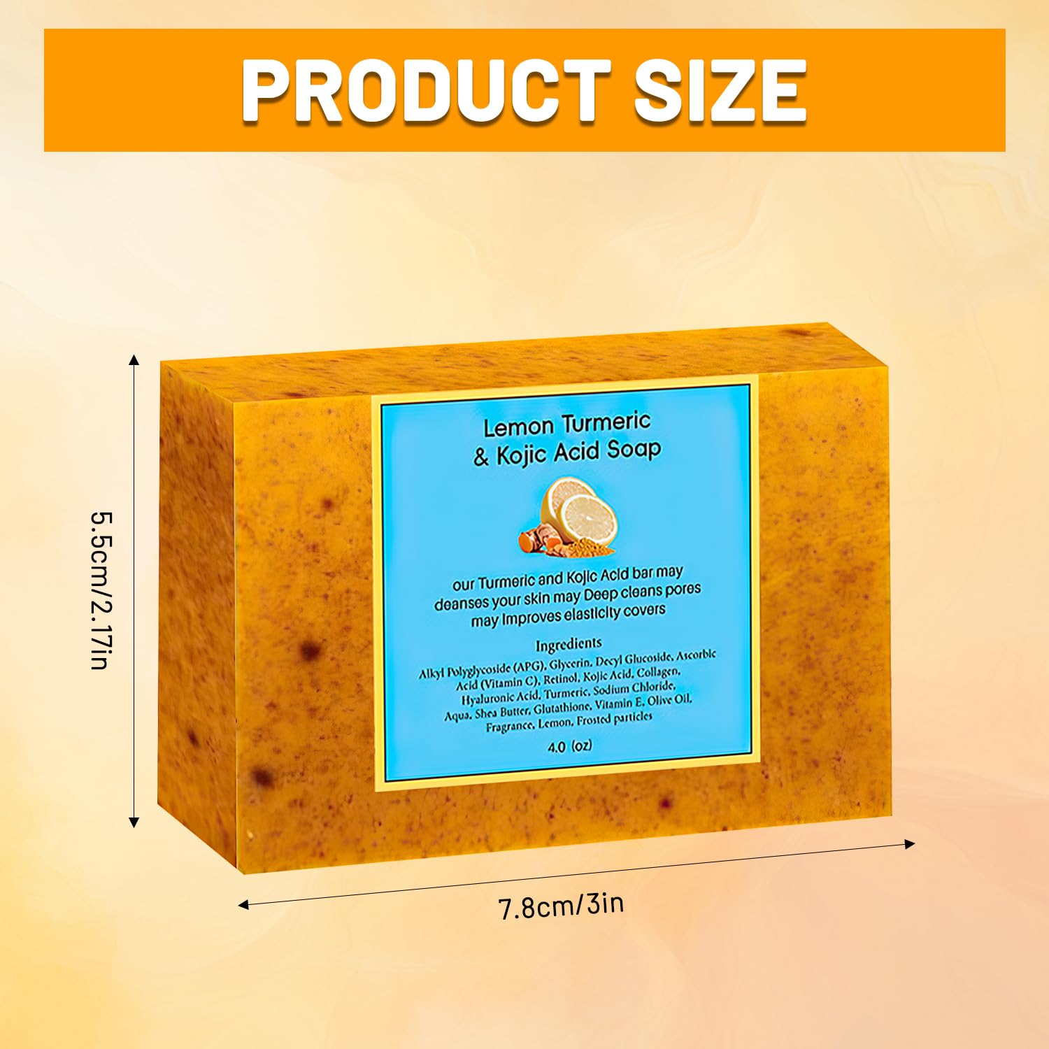 Lemon Turmeric Kojic Soap - Turmeric Soap Bar for Face and Body, Natural Handmade Soaps Bar for All Skin Types, Daily Use Skin Care Deep Cleansing Moisturizing (2pcs) - Image 6