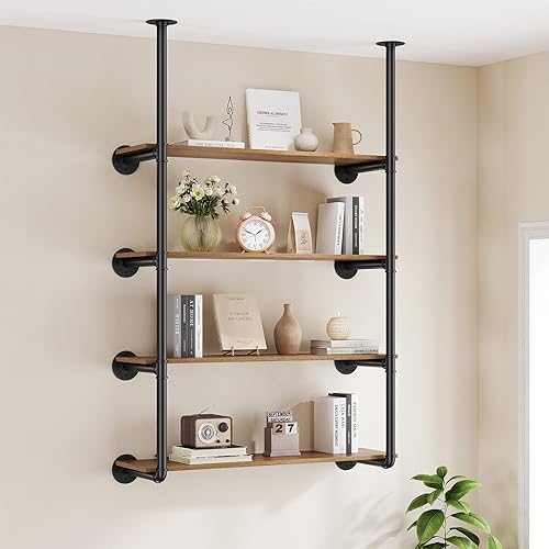 Miniatura 2 de Pynsseu Estante Industrial de Tubo de Hierro para Montaje en Pared, Estantería Abierta DIY de Granja, Estantes de Tubo para Cocina Baño, Librerías