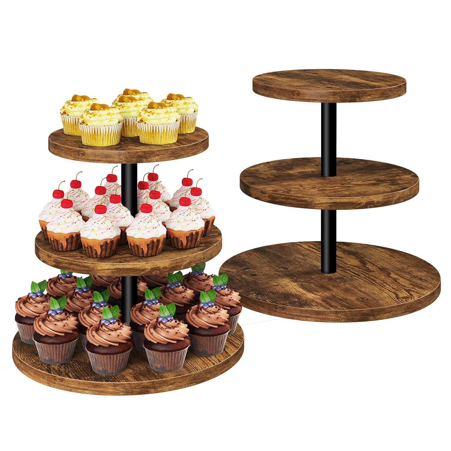 4 Supporti Per Torte In Legno Massello Anticato - Set 4 Misure Da 18 A 30 Cm