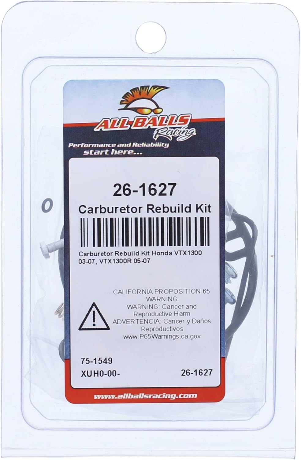 All Balls Racing Carburetor Rebuild Kit 26-1627 Compatible With/Replacement For Honda VTX1300 2003-2007, VTX1300R 2005-2007
