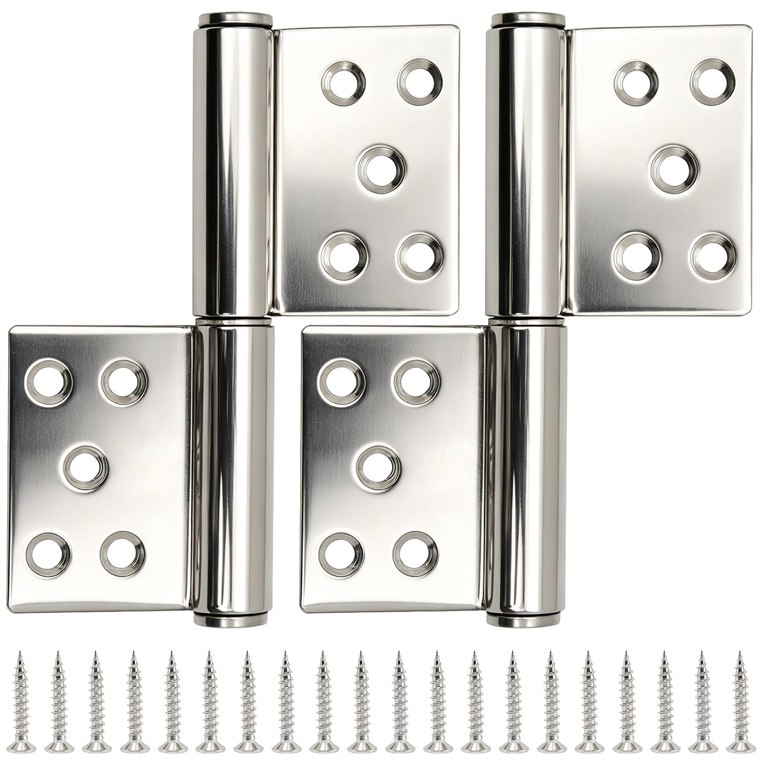 2 Pcs Door Hinges, 132mm/5.2 Inch Lift Off Hingess, Stainless Steel Detachable Flag Hingess, 360 Degree Rotation Slip Joint Butt Hinges for Internal & External Doors, with 20 Pcs Screws(Silver)