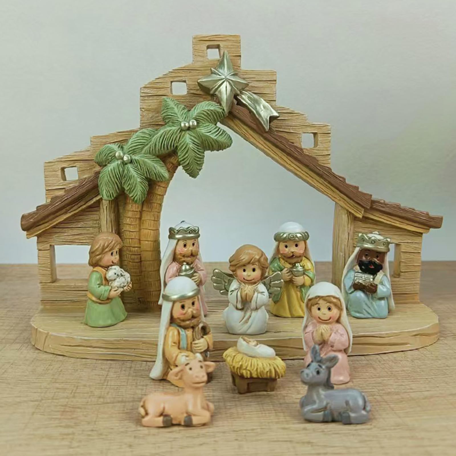 Presepe di Natale statuette in resina scena stabile Sacra Famiglia Decori da collezione Figura da tavolo Ornamento Figurine