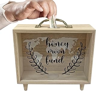 Cool Qoutes - Hucha con diseño de hucha, hucha de madera, ahorro de dinero resistente, contenedor decorativo para el hogar, interiores, parejas, individual, con ventana transparente, color madera