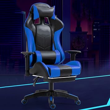 Gaming Chair Computer Chair with Footrest and Lumbar Support Height Adjustable Office Chair High-back Ergonomic Video Game Chairs with Swivel Seat and Headrest for Office Or Gaming