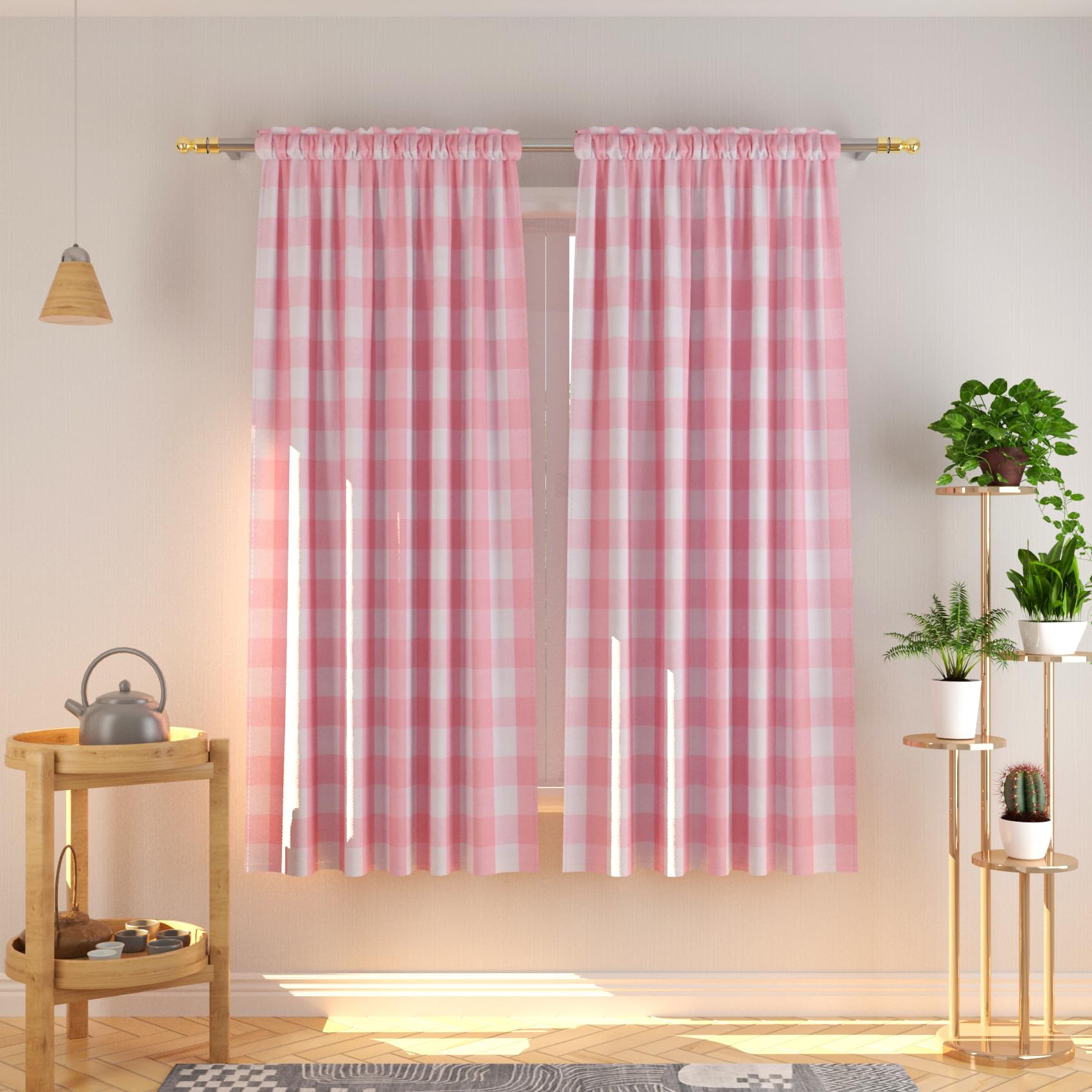Natus Weaver Buffalo Check Curtains 72 inches Long Cotton Basement Pink and White Gingham Plaid Kitchen Window Curtain Panels Living Room Checker Drapes Bedroom Rod Pocket Window Treatment 2 Panels