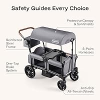 Vista 8 de HARPPA All-Terrain Wagon Stroller for 2 Kids, Foldable Outdoor & Beach Stroller Wagon with Removable Canopy, Adjustable Push & Pull Handle, Footwell