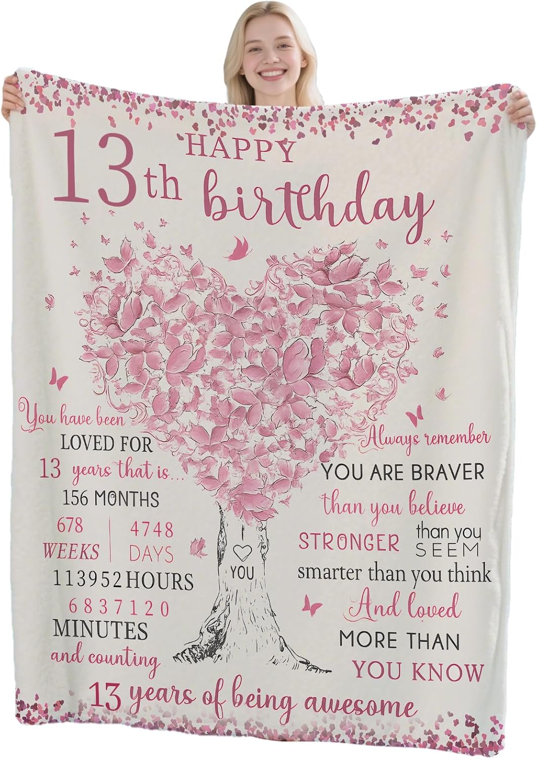 13th Birthday Gifts for Girls, 50"x60" Soft Throw Blanket for Teen Girl | Gift for Daughter, Granddaughter, Niece | Cute Girly Present & Party Decorations