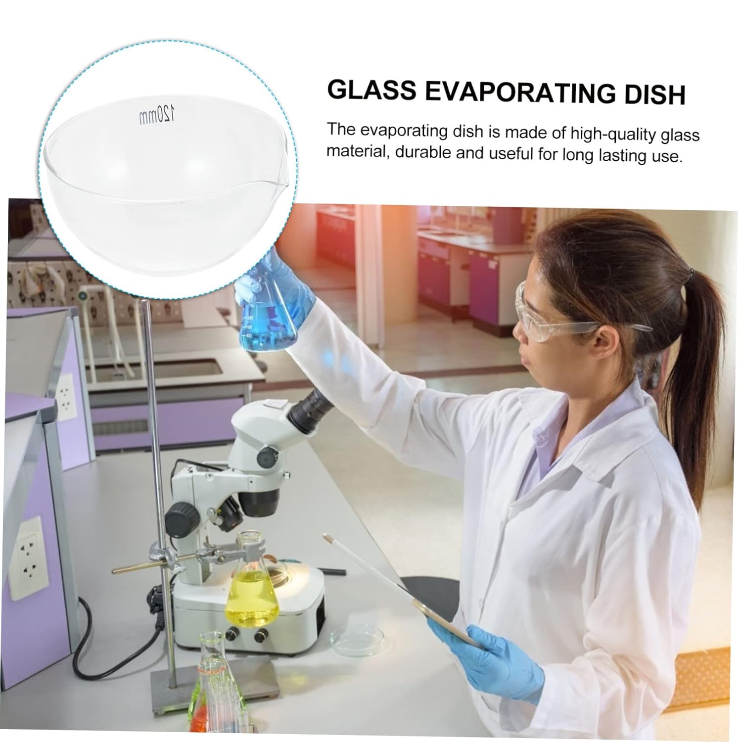 Luxshiny 1Pc Laboratory Evaporating Dish Bottom Glass Container for Heating and Evaporation Heat Resistant Acid Alkali Resistant for Concentrated