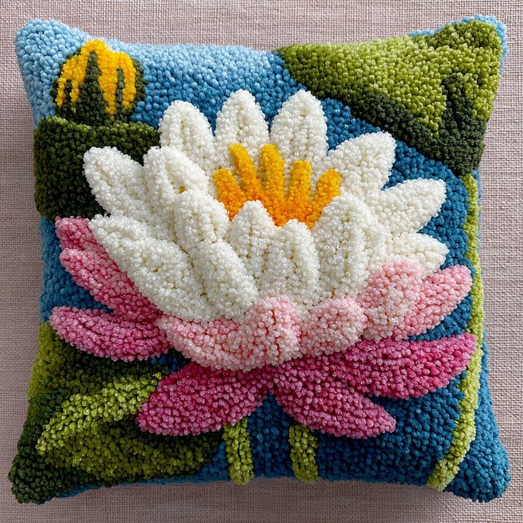 WallustrioaW Latch Hook Cushion Kit,Lotus Flowers