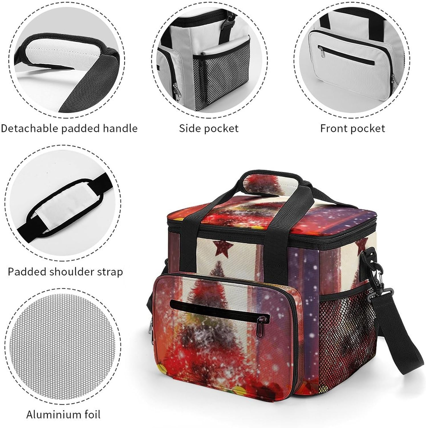 Camping Ice Pack, Xmas Party Print Cooler Bag, 22.5L Large Capacity Insulated Lunch Tote Bag for Outdoor, Picnic, BBQ, Travel, Work