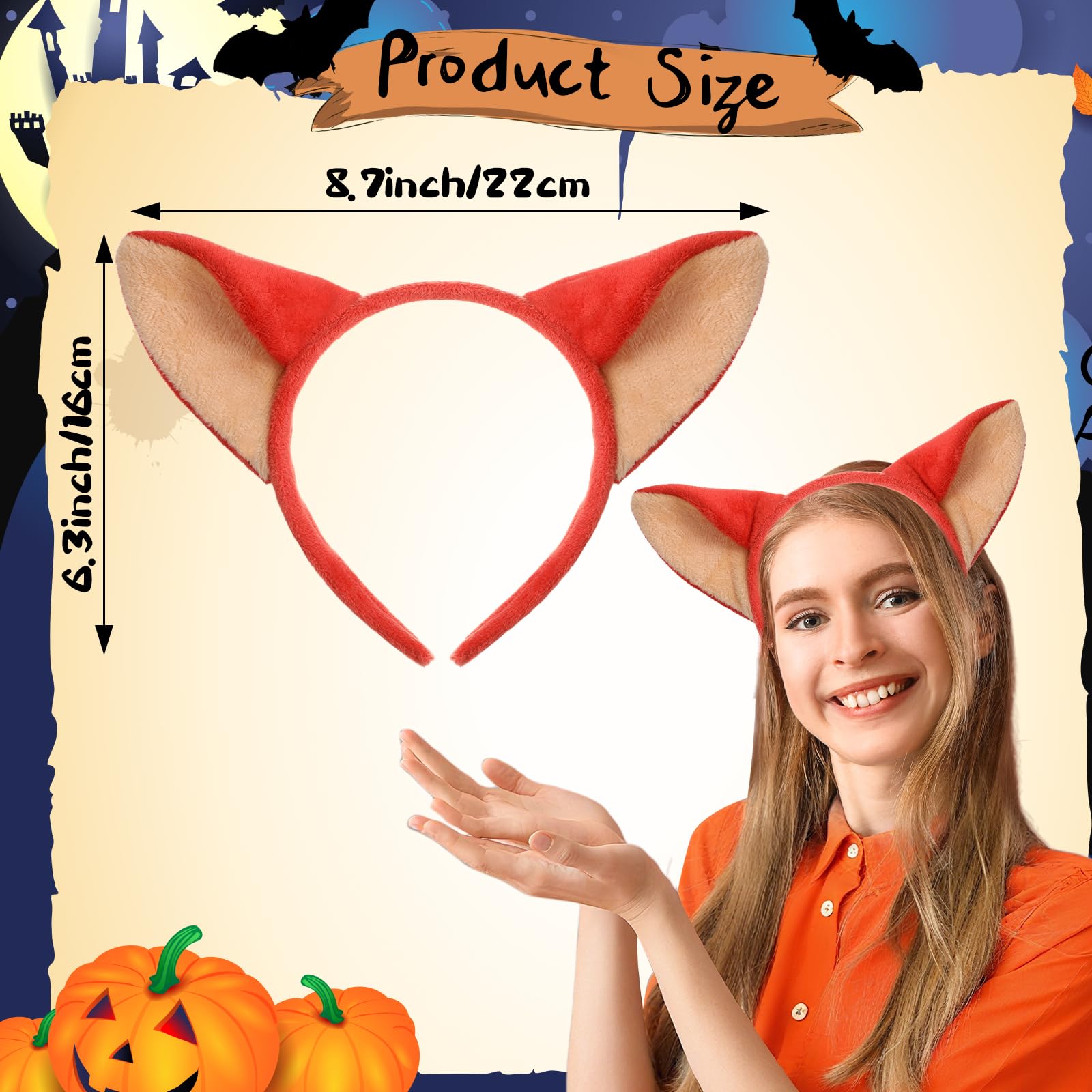 Jadive Fluffy Ears Headband Realistic Animal Ears Headband Halloween Funny Headwear Photo Props for Halloween Christmas Makeup Cosplay Themed Party Headpiece - Image 3