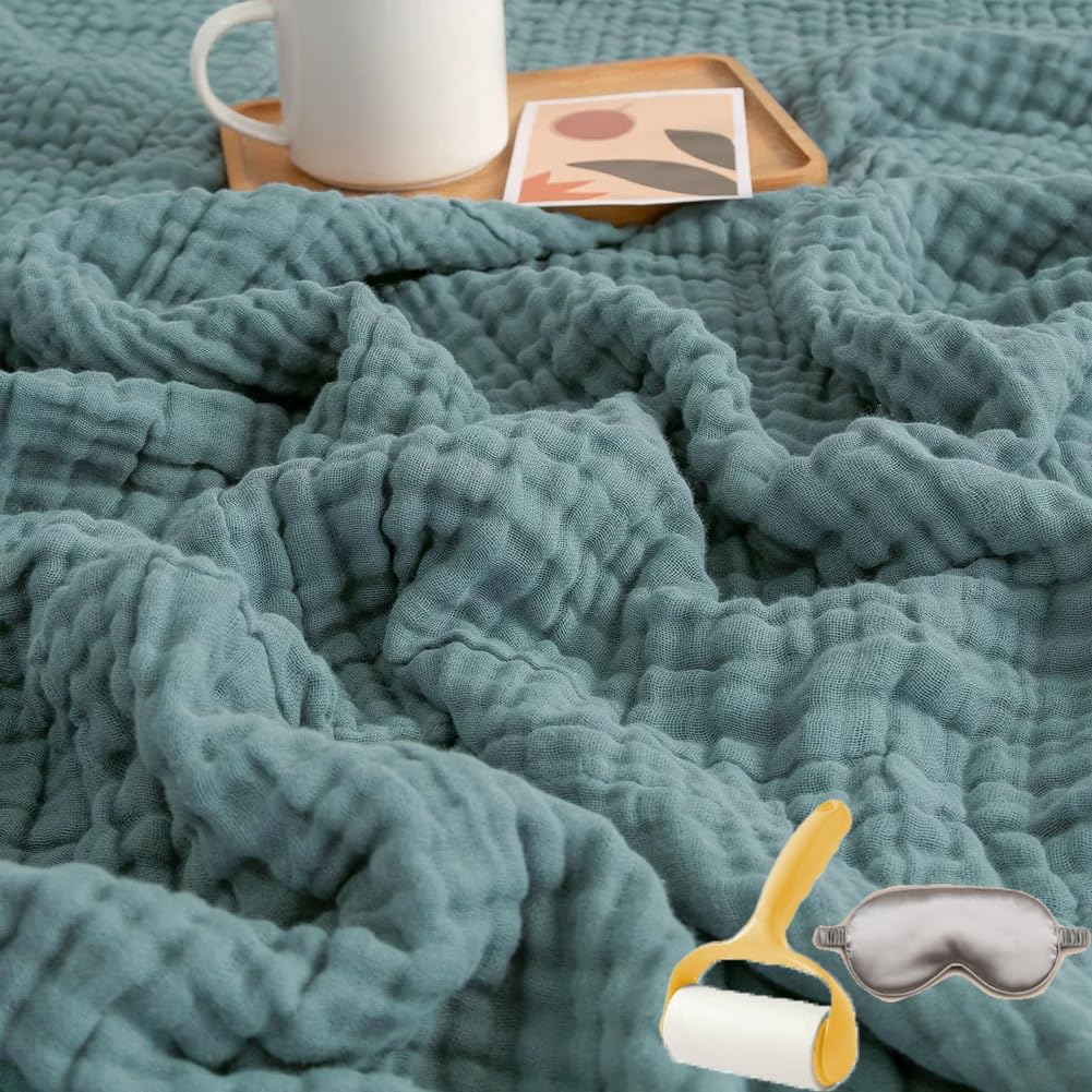Musselin Decke, Premium Muslin Blanket 150 x 200 cm, 100% Cotton Musselin Decke Erwachsene, Soft Lightweight Summer Blanket, Sofa Throw, Couch Blankets,All Seasons (Dunkelgrün, 150 * 200CM)