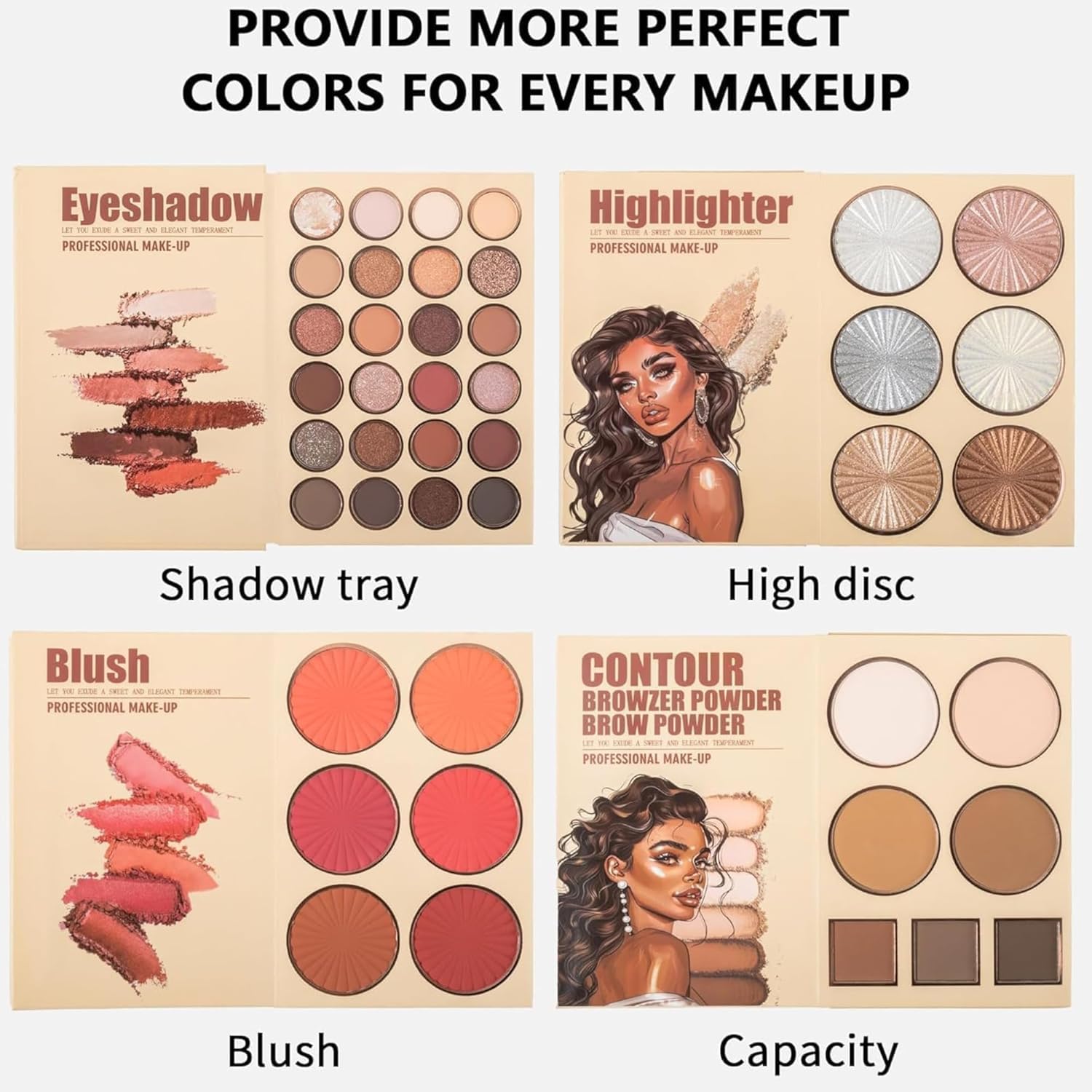 Essential All in One 4 Pages Face Makeup Book Palette Combo Kit Set - Eyeshadow Palette, Highlighter, Blusher, Contour, Bronzer, Eyebrow Color- Professional Makeup Kit for a Flawless Look (Women) - Image 6 thumbnail