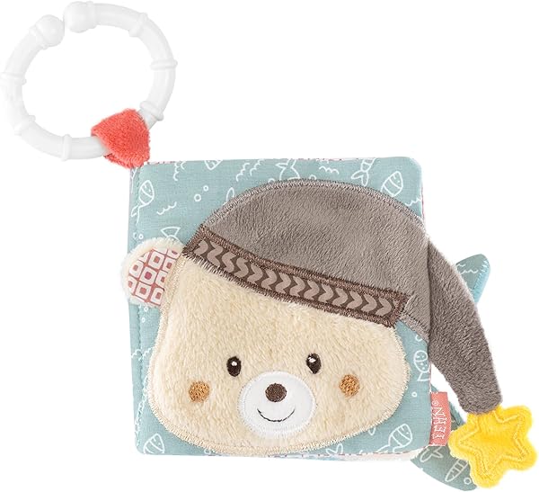 Fehn Soft Bilderbuch Bruno – Baby Fühlbuch aus Stoff mit Tier Motiven - Stoffbuch Spielzeug zum Aufhängen für Kinderwagen und Babyschale – Knisterbuch für Babys und Kinder ab 0+ Monaten - 1