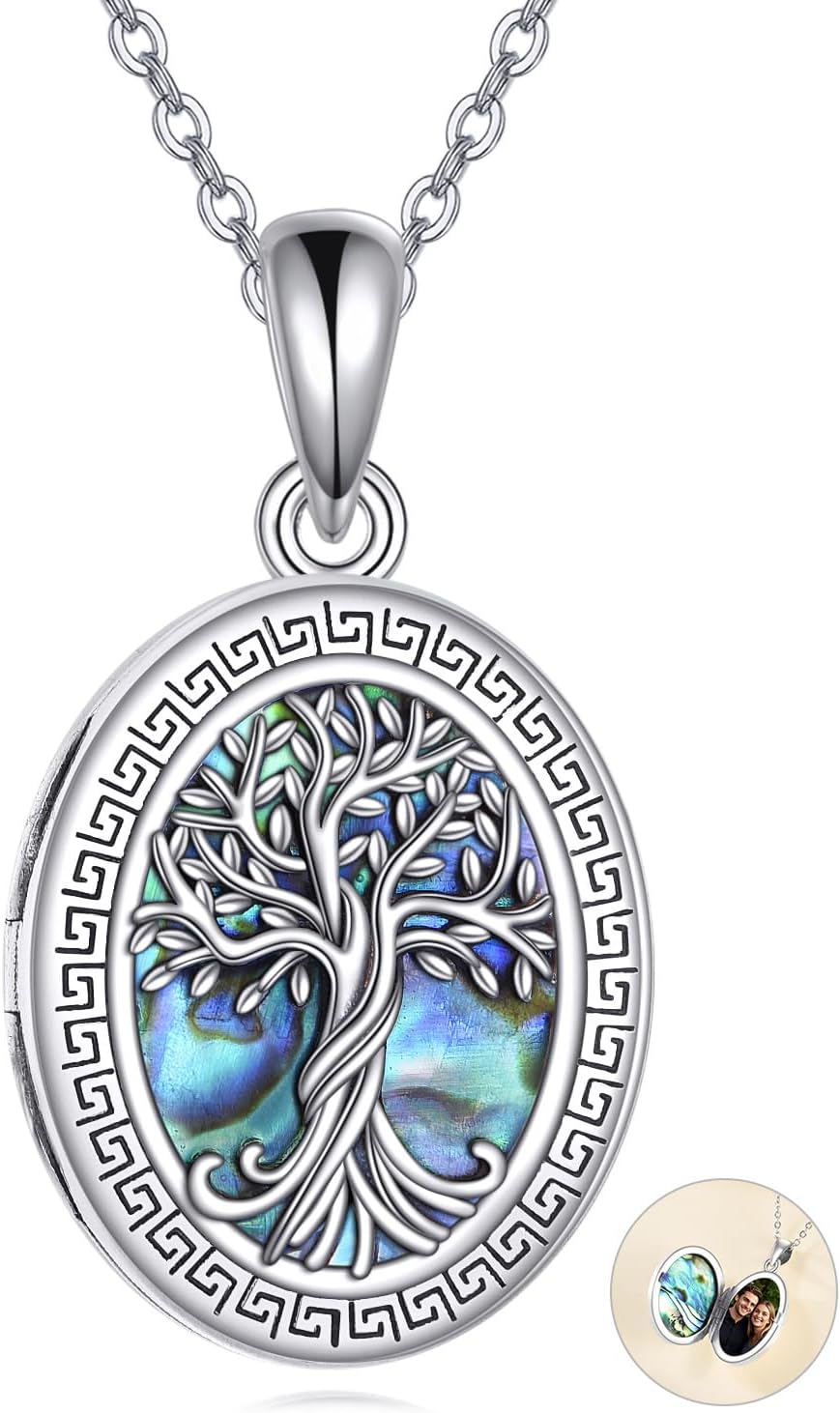 URONE Locket Necklace for Women 925 Sterling Silver Tree of Life Photo Pendant Necklace That Holds Pictures Jewelry
