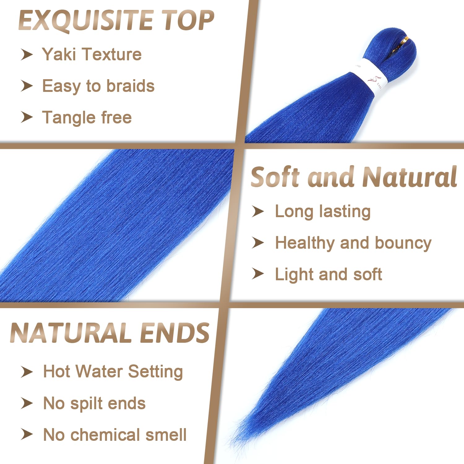 ShowJarlly Pre Stretched Braiding Hair 30 Inch Knotless Braiding Extensions 1pack Easy Braids Hot Water Setting DIY Box Braids Yaki Textured Crochet Hair Braiding (30inch,Blue#) - Image 3