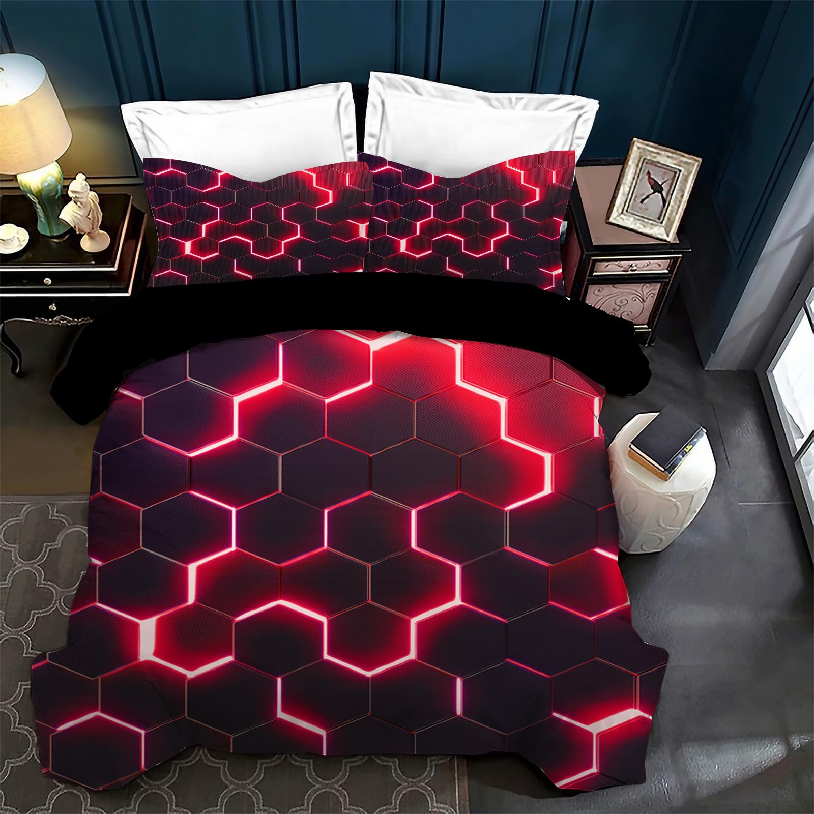 VTRXEG 3d Printed Duvet Cover,3D Geometric Pattern Duvet Cover Set, 3Pcs 3d Duvet Cover Double with Zipper + 2 Pillowcases (B, 135x200cm) - Image 2