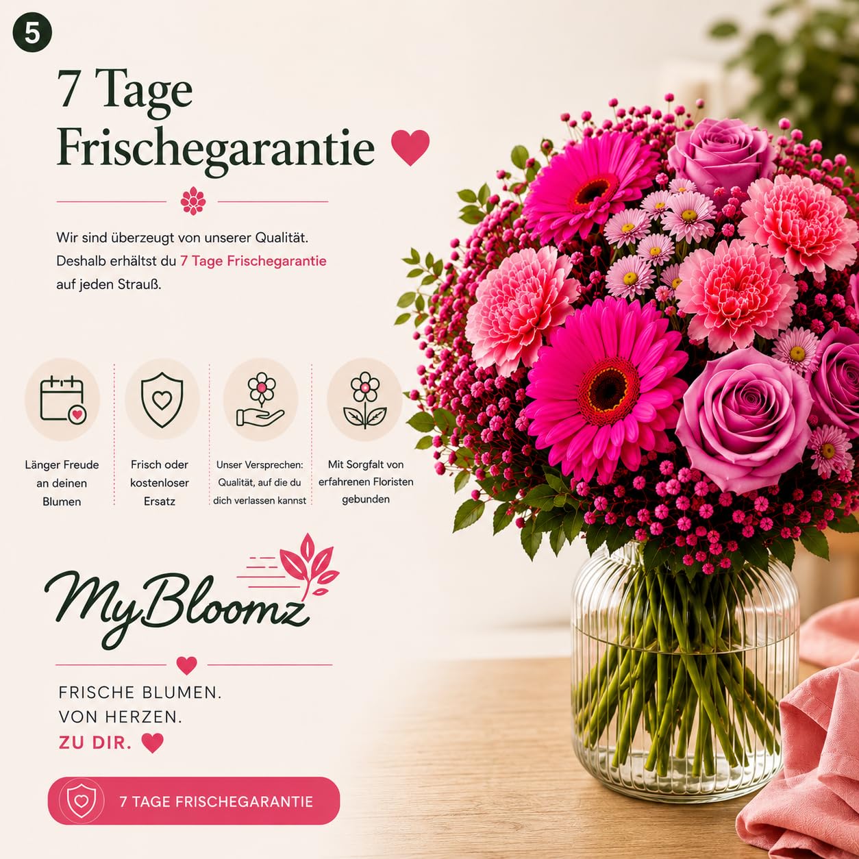 MyBloomz Pink Passion | Premium Blumenstrauß mit Gerbera, Rosen & Chrysanthemen | Frisch gebunden | sicher verpackt | Geschenk für Geburtstag, Liebe, Danke & besondere Momente