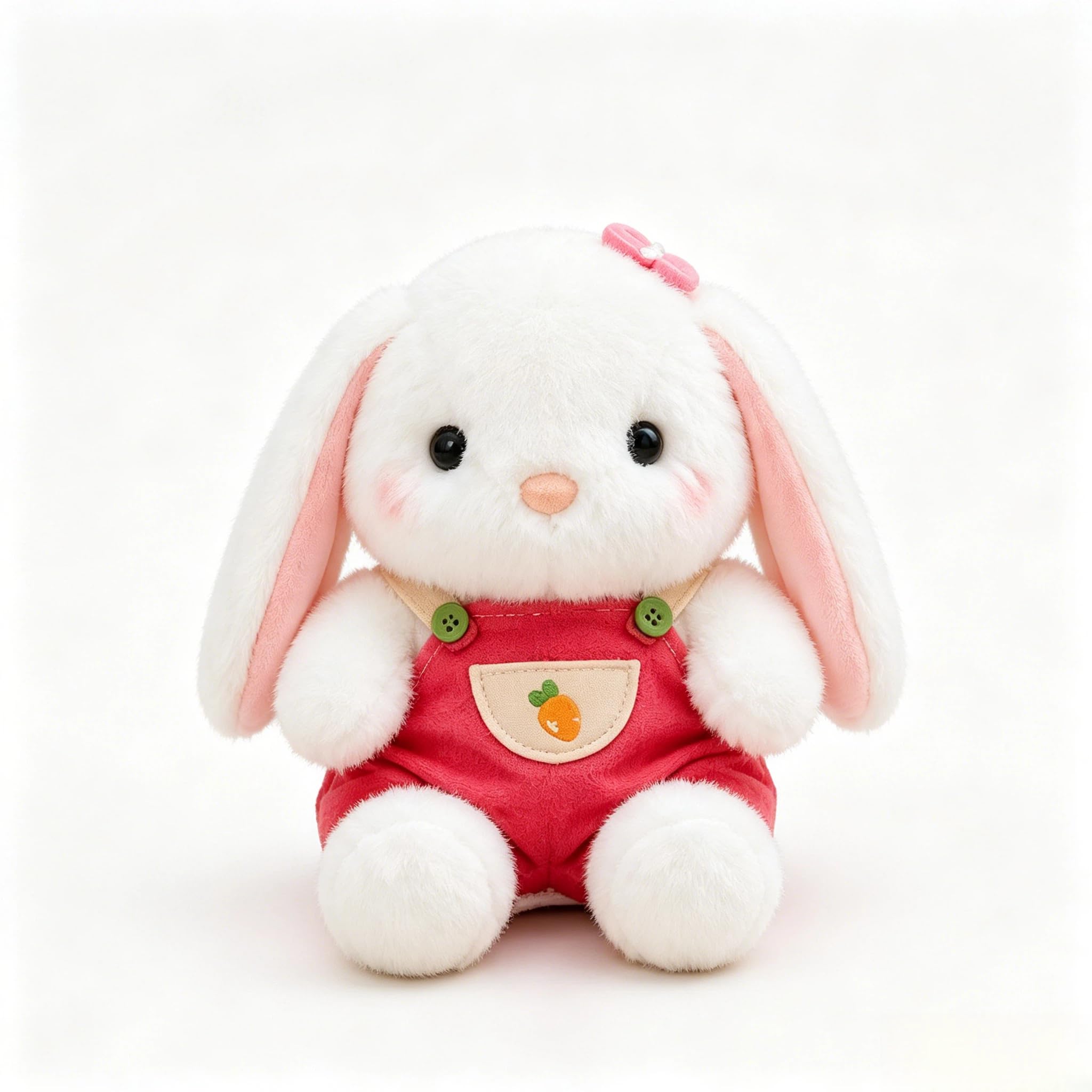 Cute Bunny Teddy, Rabbit Plush Toy, Soft PP Cotton Fill, 20cm, Red Overalls
