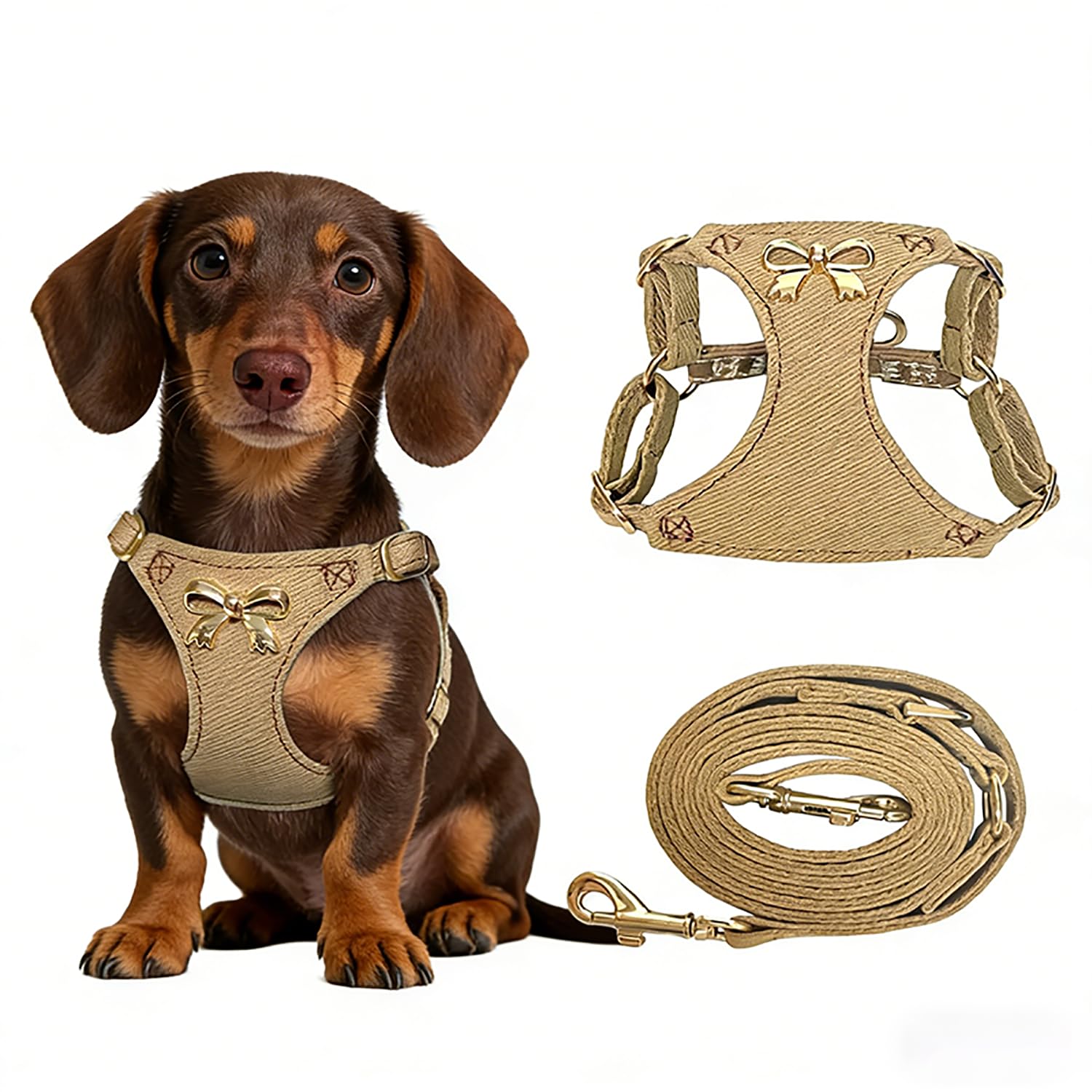 No Pull Dog Harness and Leash Set for Small Sized Dog Training with Multifunction Dog Leash, Soft Adjustable No Choke Escape Proof Pet Harness for Small and Medium Dog (Brown, XXS)
