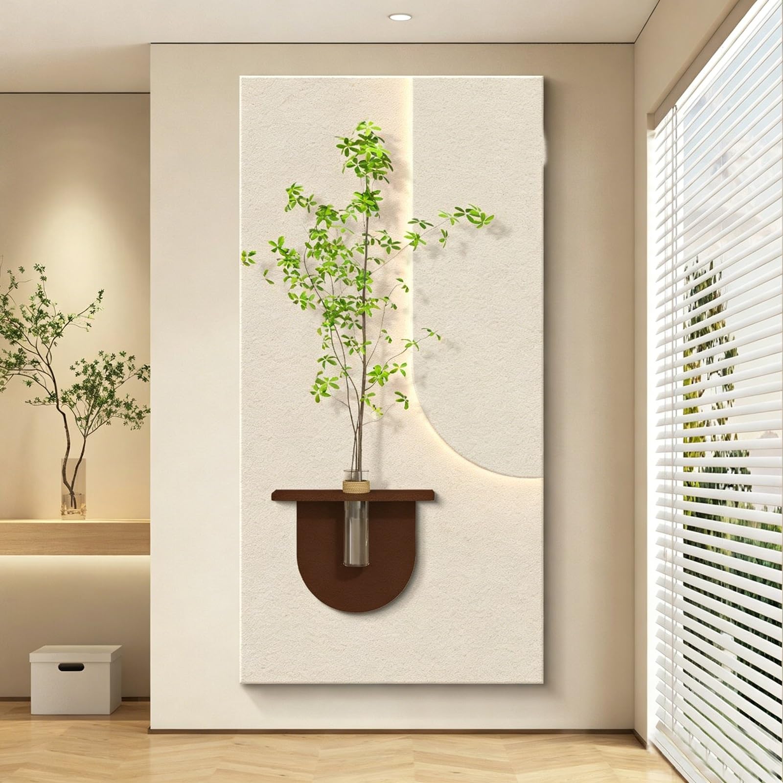 ZCQMSCWW 3D LED Wall Art with Hydroponic Vase, Green Plant Holder Sandstone Finish Plug in Powered Living Room Bedroom Decor(B,160 * 80cm/62.9 * 31.5in)