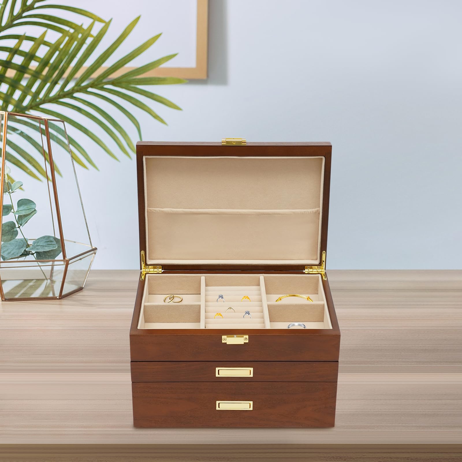 Joyero de madera de 3 niveles, caja expositora de joyas, caja de almacenamiento para joyas, caja de regalo, para mujeres y niñas (marrón)