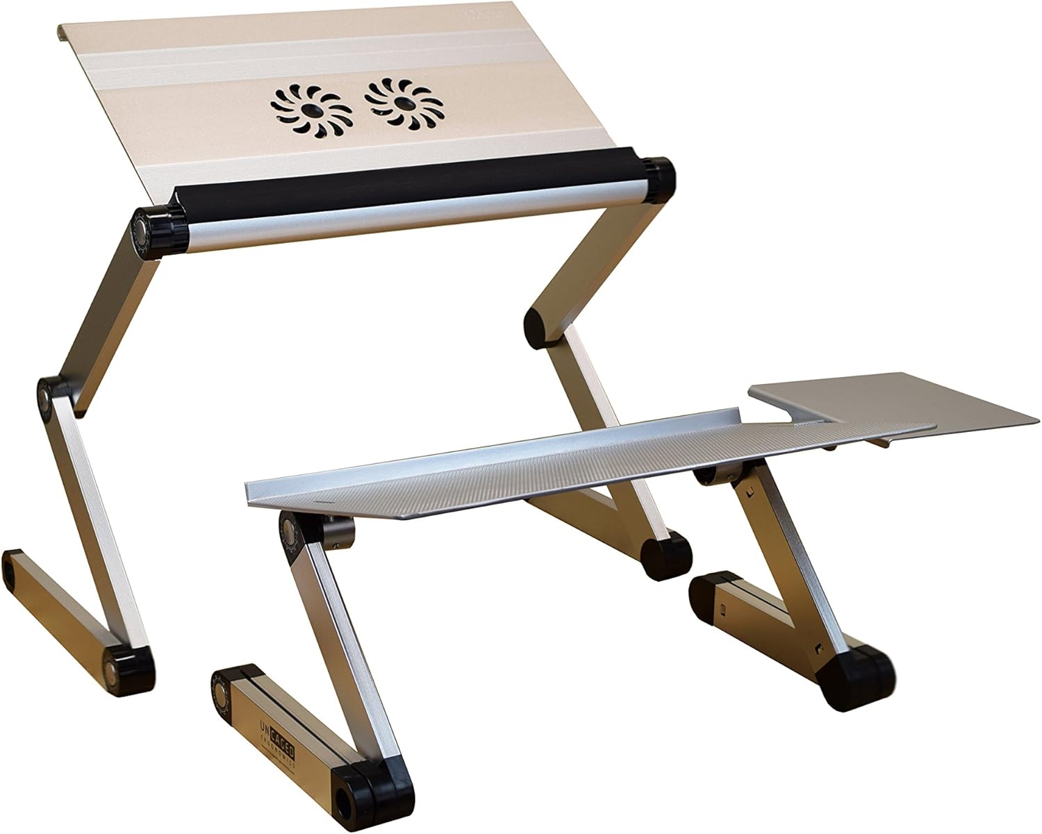 WorkEZ Adjustable Standing Desk Converter, Sit to Stand Desk Riser, Standing Desk for Laptop Monitor, Adjustable Height & Angle Negative Tilt, Black Silver+usb Fan Hub