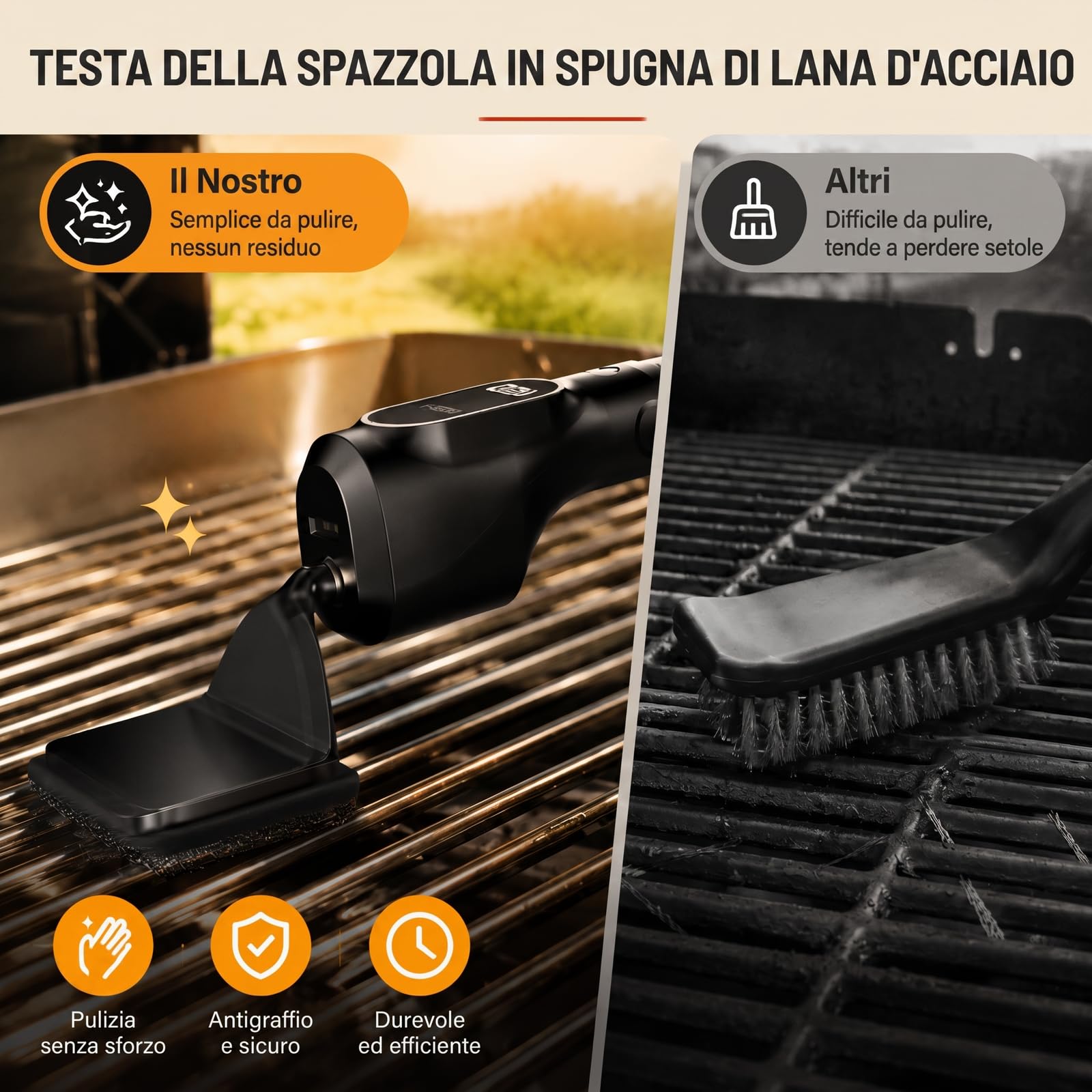 Spazzola elettrica per barbecue, controllo automatico della velocità, senza fili, ricaricabile, compatibile con la maggior parte dei dispositivi per barbecue, Autonomia della batteria di 4 ore | Senza fili, ricaricabile, compatibile con la maggior parte d