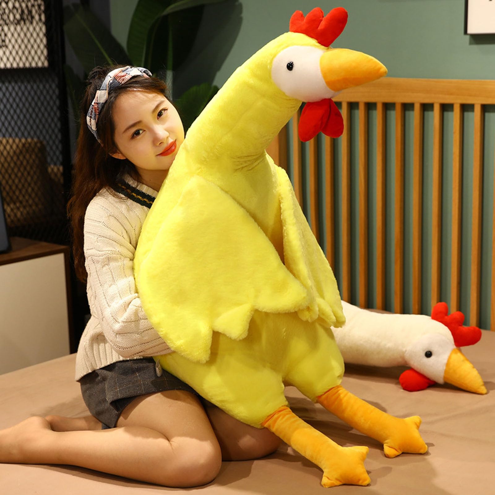 Huhn Kuscheltier XXL, Hähnchen Ausgestopft Plüschkissen, Simuliertes Tier Hühner Plüschtier, Weiches Tier Mutter Huhn Plüschpuppen, Hühner Spielzeug für Jungen Mädchen Geschenke (130cm,Weiß)