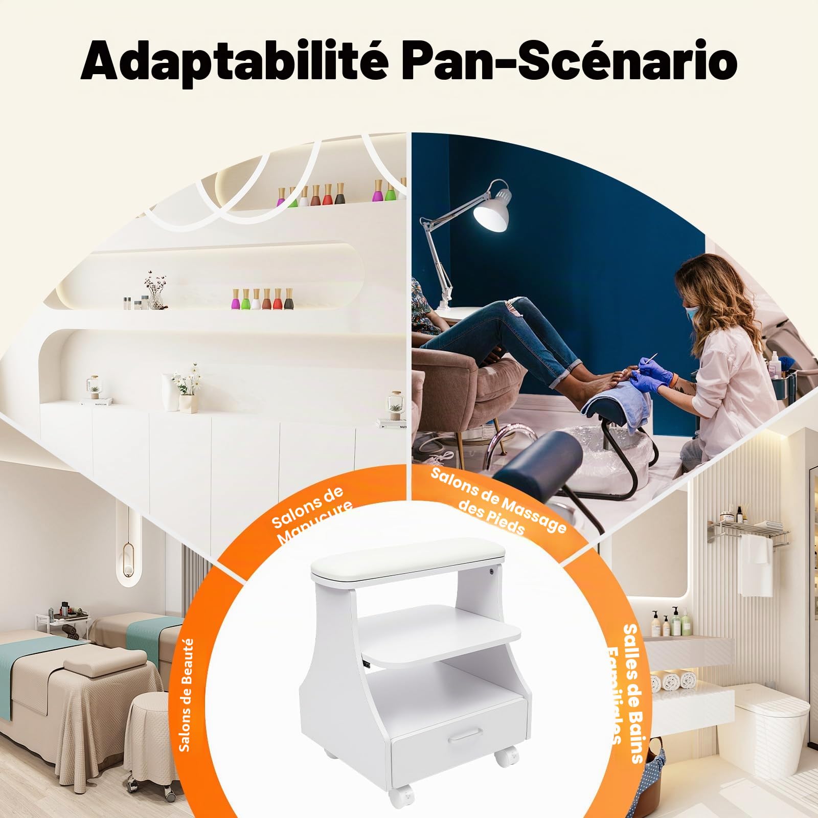 Chariot à roulettes pour bain de pied spa portable, repose-pieds, pédicure et manucure, massage