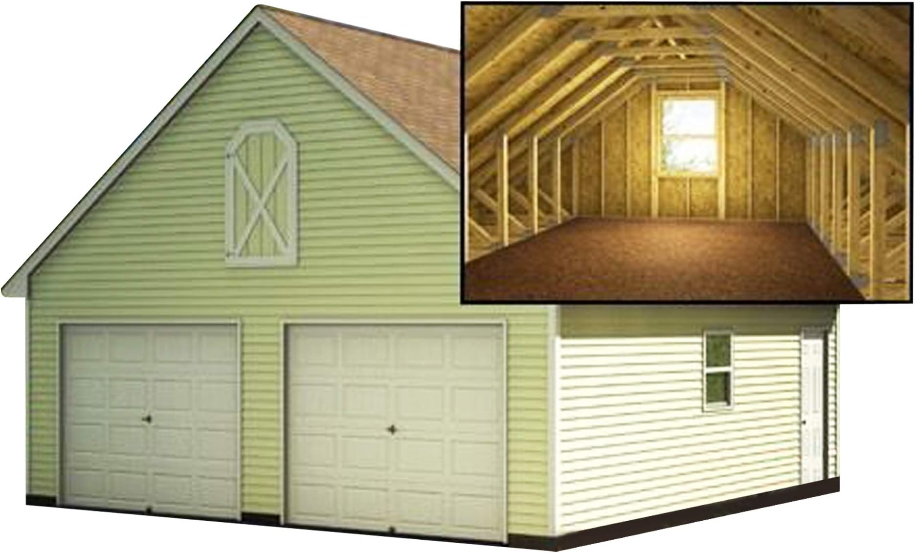 Two Car Garage Plans with Loft DIY Backyard Shed Building 24' x 24'
