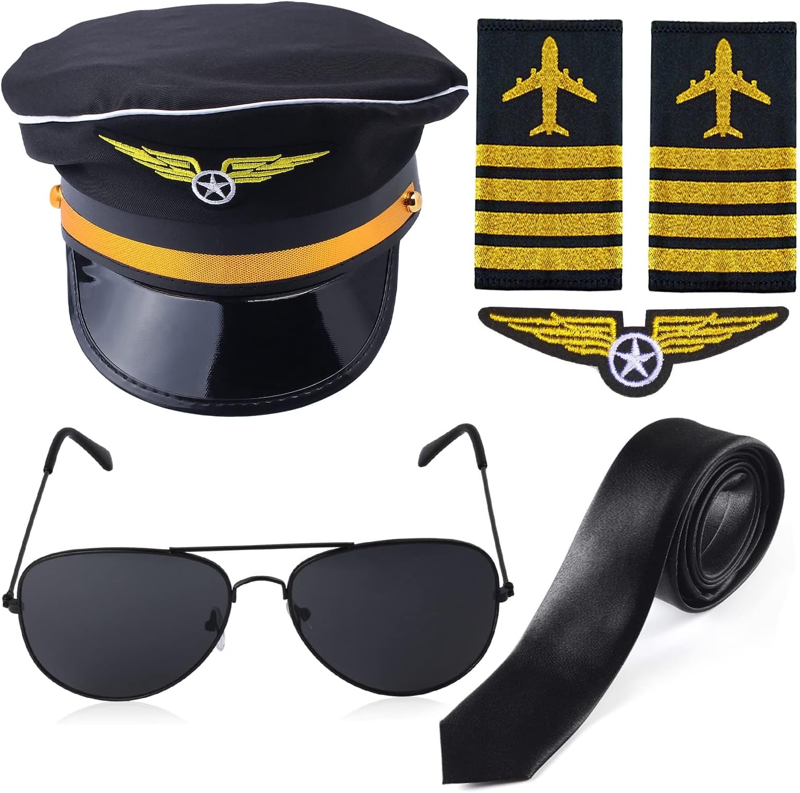 Sailor Pilot Captain Hat Pilot Costume Accessory with Aviator Sunglasses Badge for Adults and Teens Captain Halloween Party Cosplay Supplies Aviator Dress Up