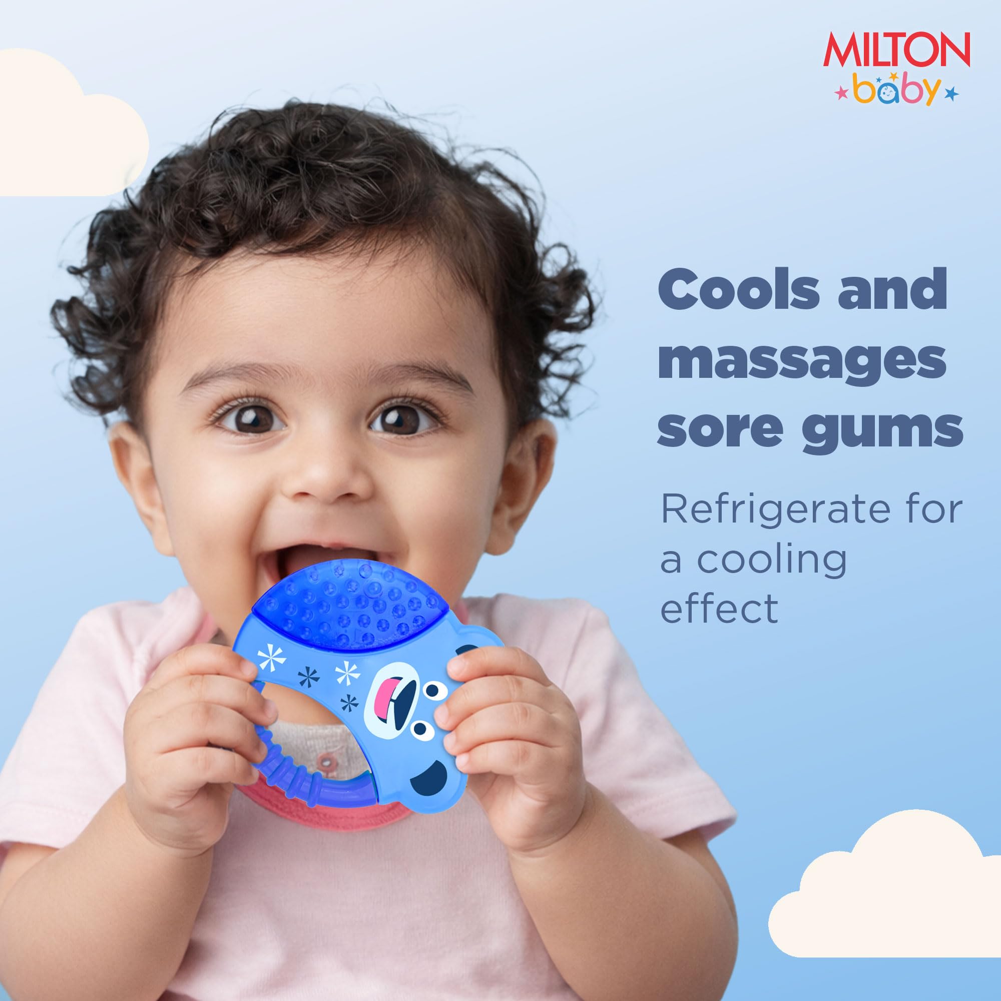 Milton Baby Water Filled Teethers for 6 to 12 Months I ISI Certified I BPA Free-Food Grade Material I Filled with 100% Purified Water I Easy Grip I 2-in-1 Gum Massage Hard-Soft Surface I Blue 3