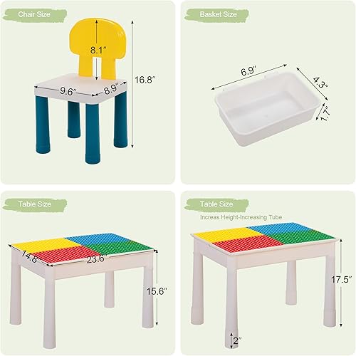 Miniatura 9 de Sandinrayli Juego de mesa de actividades 7 en 1 para niños con 2 sillas y 100 bloques | Mesa de juego de agua/arena para niños pequeños de 3 a 6