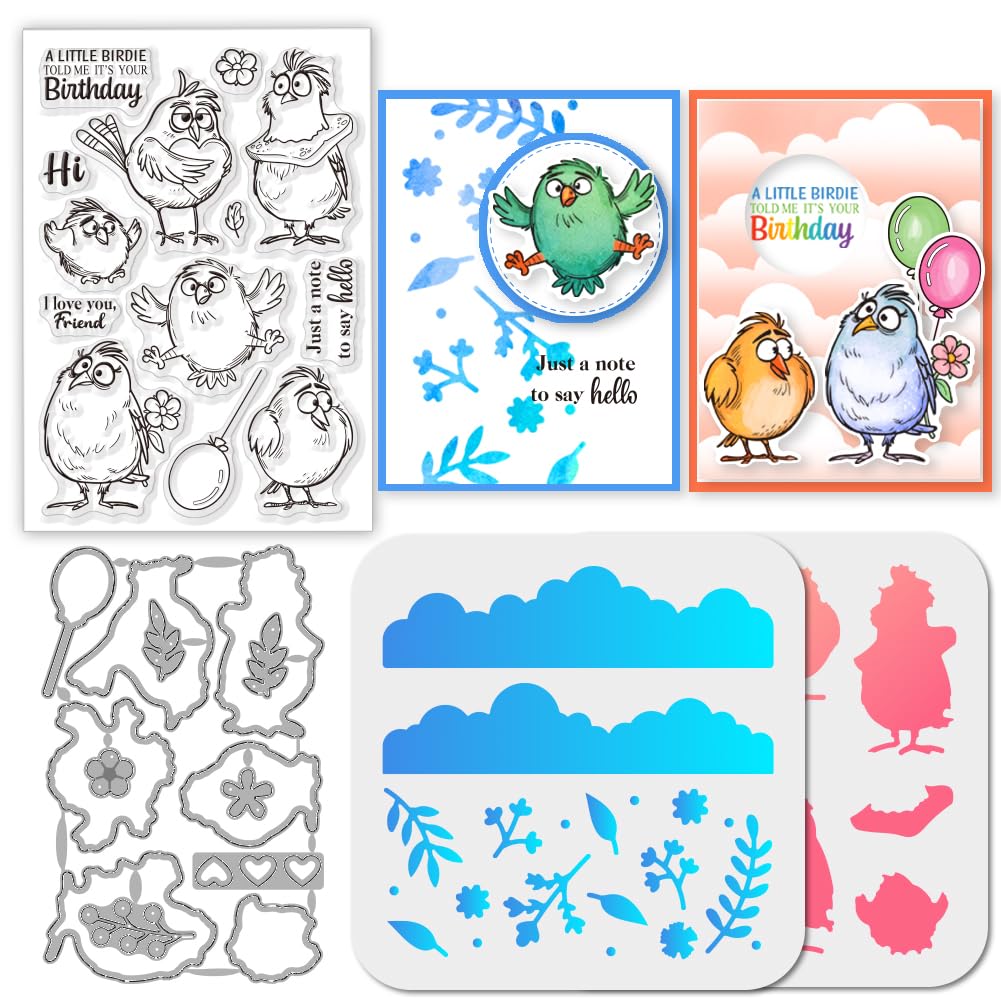 Plantillas para álbumes de recortes y decoración de cuadernos con motivos florales y aves