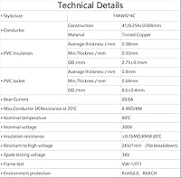 Vista 6 de Cable eléctrico de calibre 14 y 4 conductores, cable de extensión de 4 núcleos 20 pies UL2464 DC 5V/12V/24V/300V, cable de cobre estañado trenzado