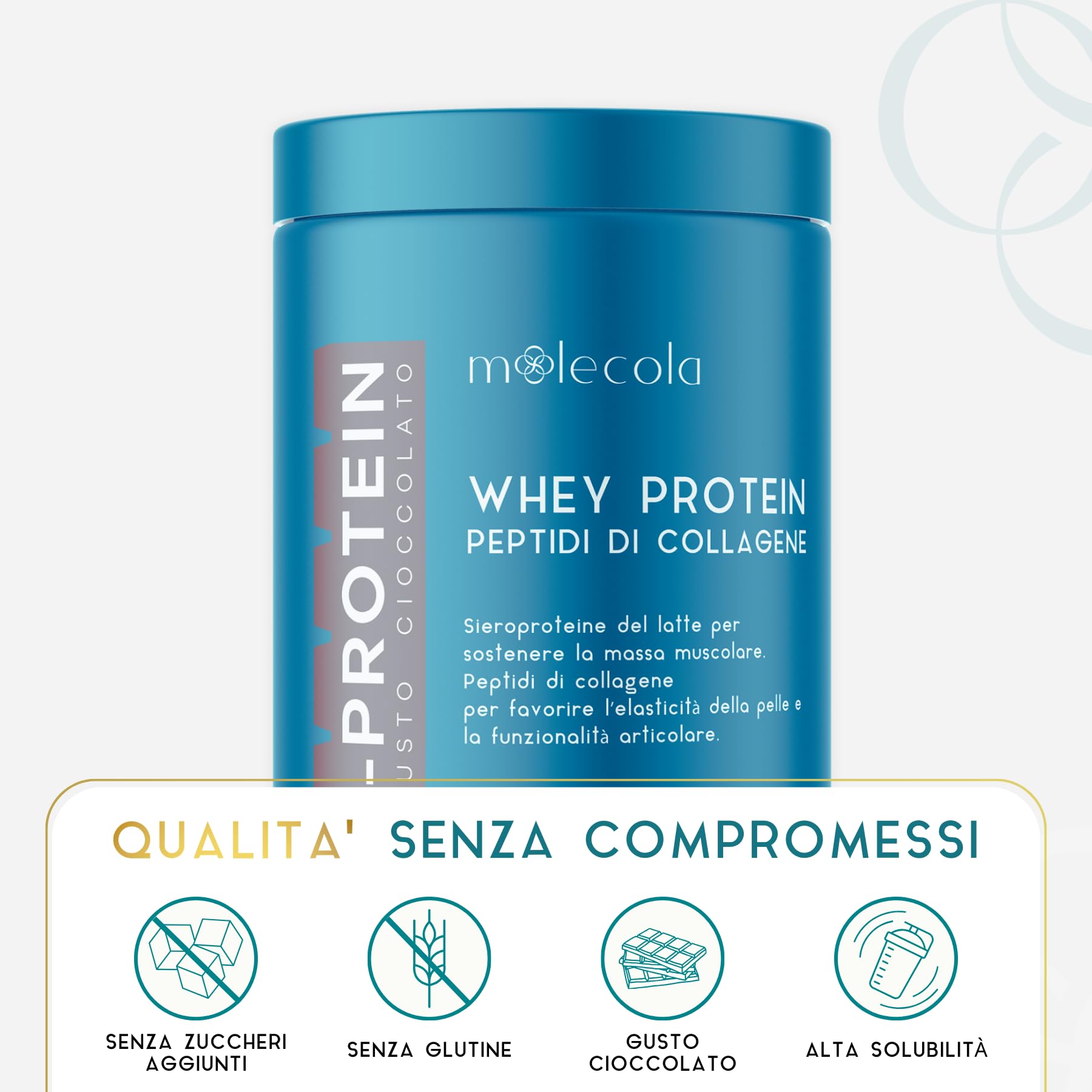 I-PROTEIN Whey Protein, Proteine del Siero del Latte con Peptidi di Collagene Idrolizzato, gusto Cioccolato, Arricchito con Vitamina C, Acido Ialuronico e Biotina