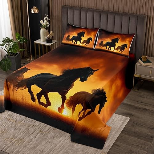 Juego de colcha de caballo tamaño King, juego de colcha con estampado de animales del oeste para niños, adultos, niños y hombres, juego de edredón