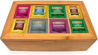 Tea Bag Sampler Variety with Bamboo Organizer (60 Tea Bags) 40 Different Flavors, Gift for Tea Lovers: Women, Men, Mom, Dad, Family, Friends, Couples