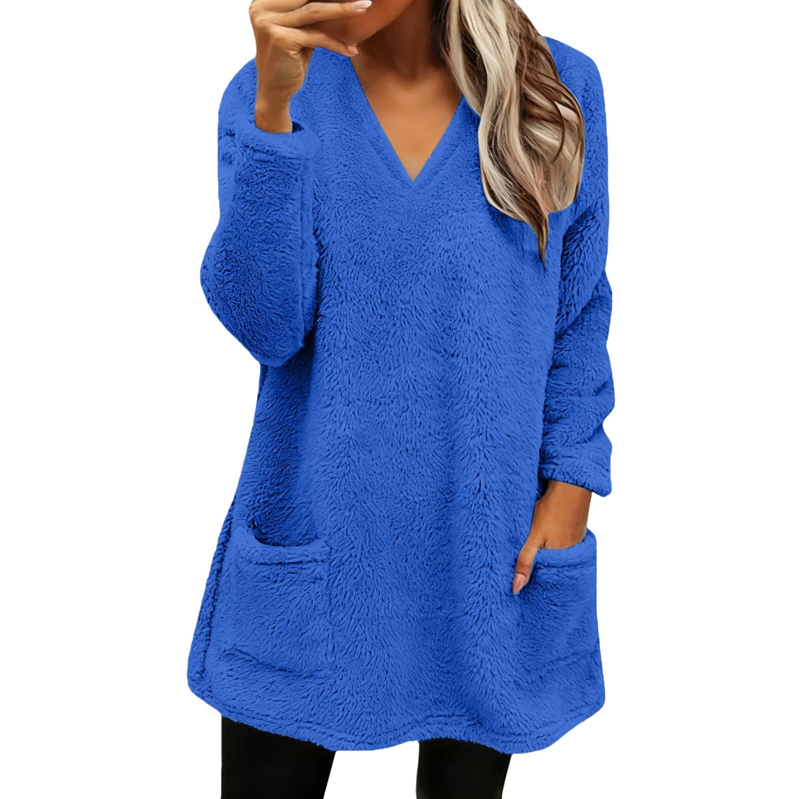 Womens Comfort Cozy Sweaters for Anxiety Long Sleeve V Neck Lightweight Casual Pullover Winter Warm Long Tops