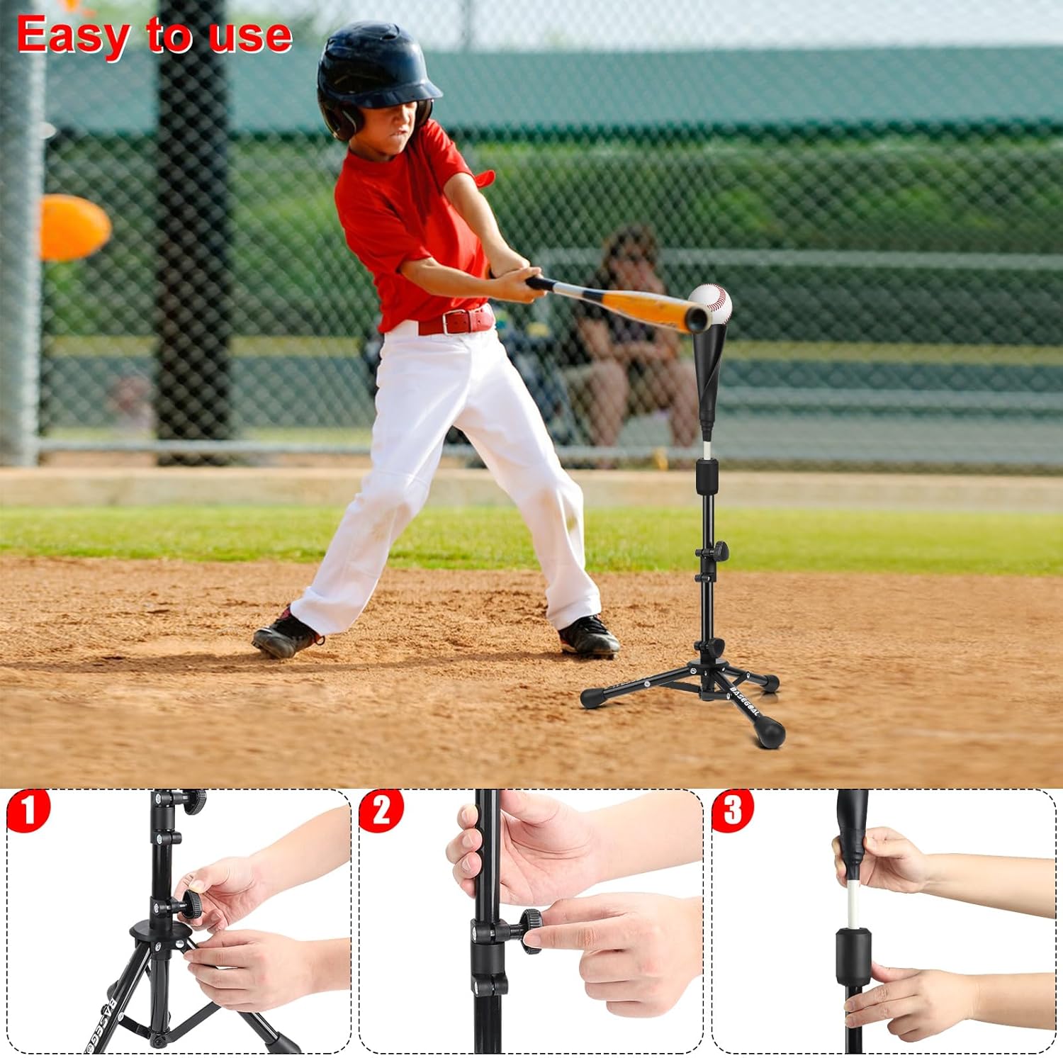 BaseGoal Baseball Tee for Kids,Batting Tee,Softball Tee,Youth Hitting Tee,Teeball Tee,Travel Tee,Easy Adjustable Height