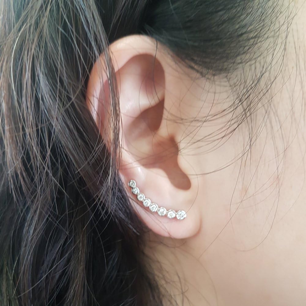 Dazzlingrock Collection 0.60 Ctw 14K Real Solid Gold Round White Natural Diamond Women Journey Curved Climber Earrings
