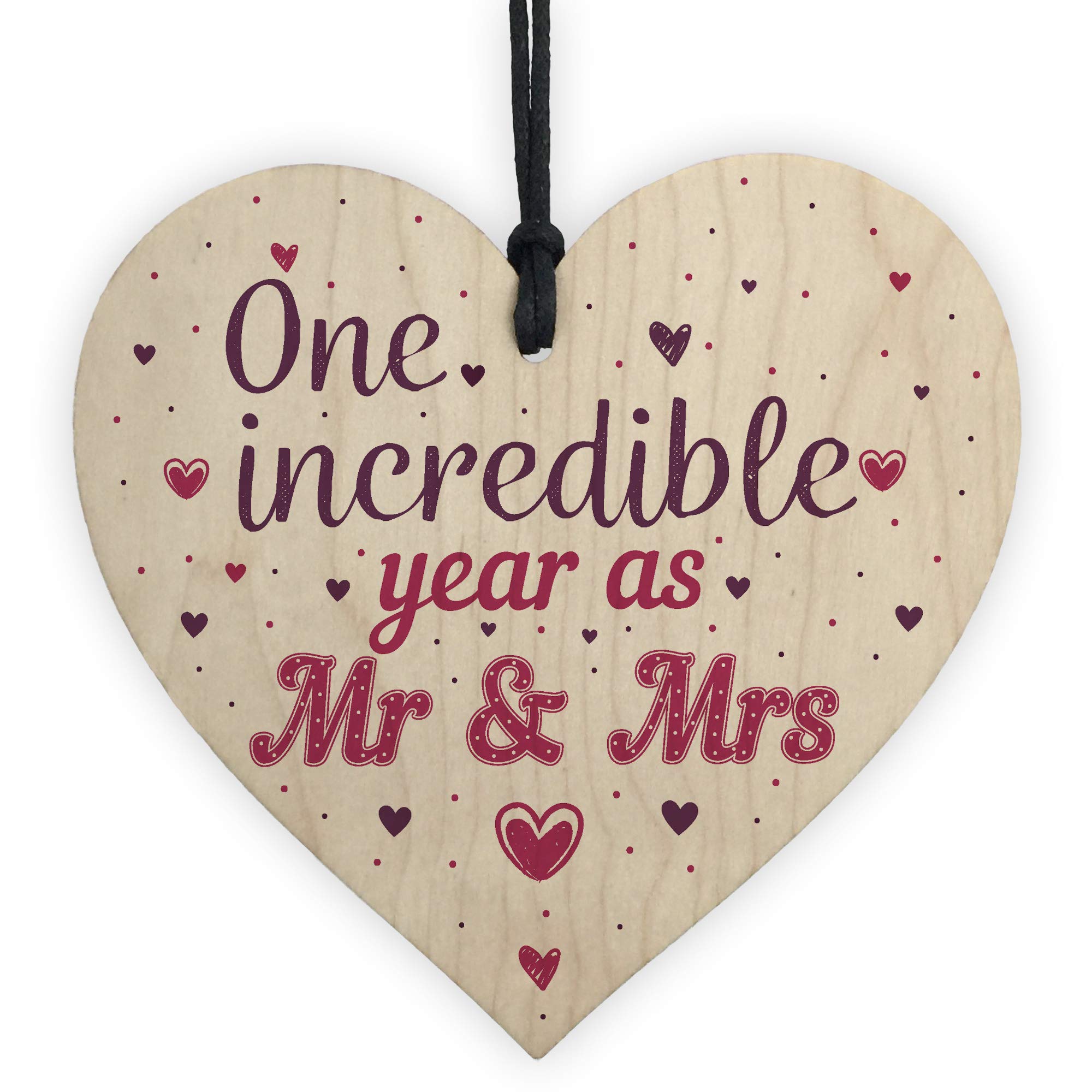 Red Ocean 1st Wedding Anniversary Wood Heart Mr And Mrs One Year Anniversary For Her