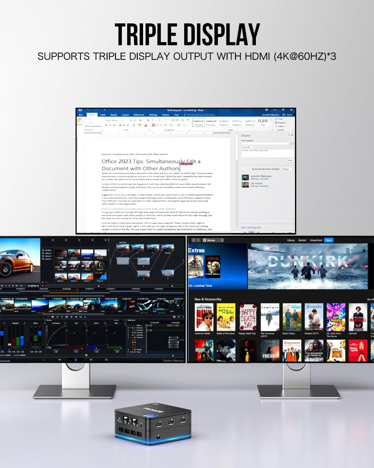 GMKtec Mini PC connected to three monitors